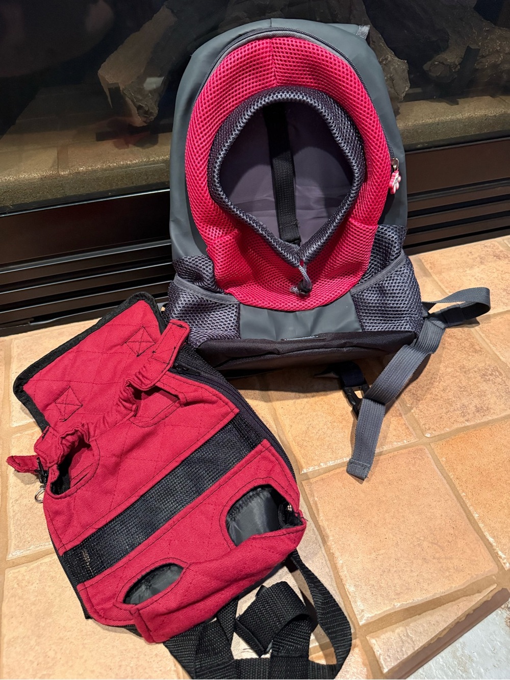 Red and Gray Pet Small Dog Carrier Backpack Bundle